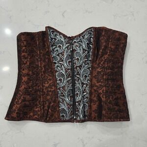Alivila.Y Brown Brocade & Silver Lace Corset Top | Steampunk Gothic M